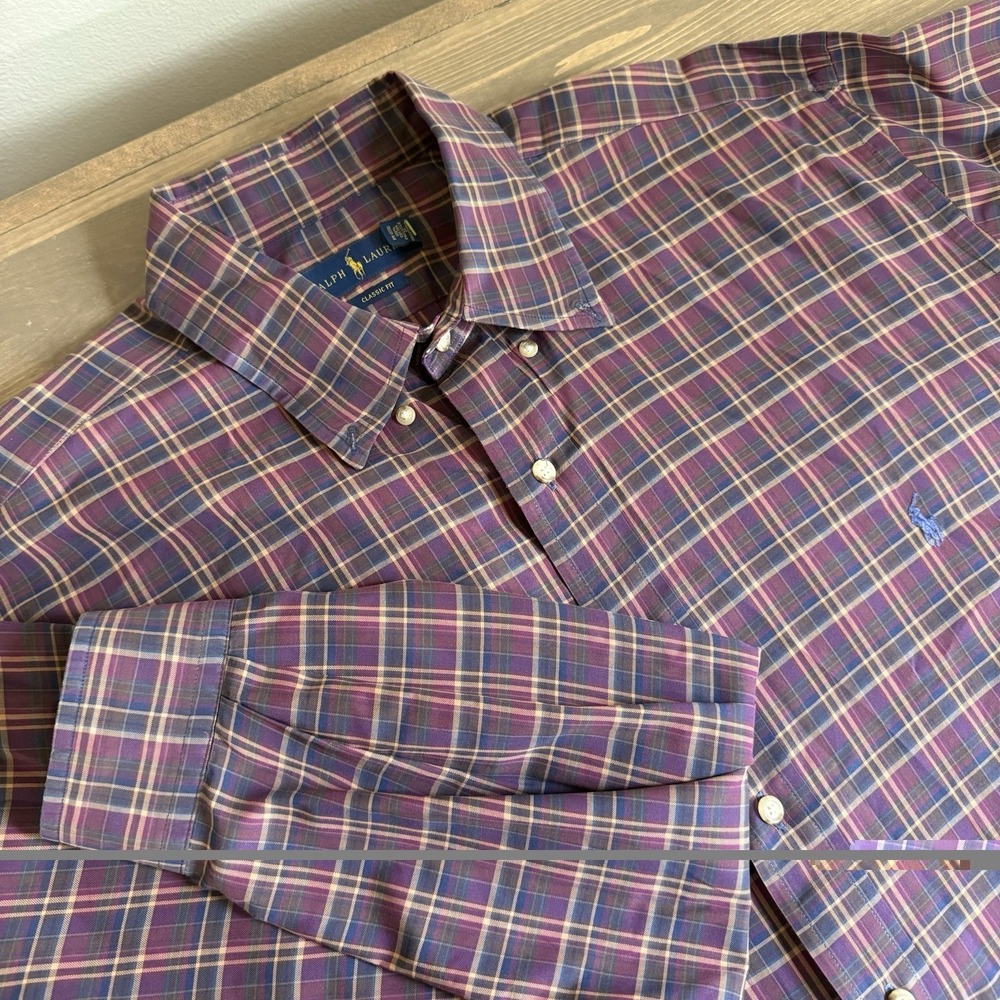 Ralph Lauren Mens XLT Tall Plaid Long Sleeve Button Down Collared Shirt